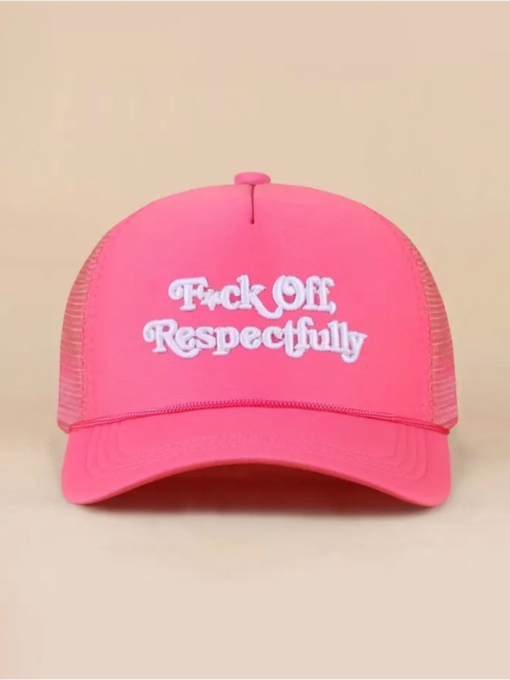 NWT Zenana "F*ck Off, Respectfully" Embroidered Mesh Trucker Hat - HOT PINK💗 - Picture 3 of 6